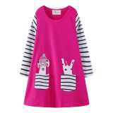 Toddler Kids Girls Print Couple Stripes Pocket  Cotton Long Sleeves Dress