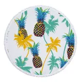 Print Pineapples Round Tassels Cotton Beach Towel Blanket Table Cover Wall Hanging