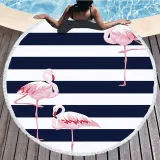 Print Flamingos Tropical Palm Leaves Stripes Round Tassels Cotton Beach Towel Blanket Table Cover Wall Hanging