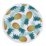 Print Pineapples Round Tassels Cotton Beach Towel Blanket Table Cover Wall Hanging