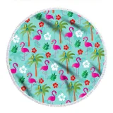 Print Flamingos Tropical Palm Leaves Round Tassels Cotton Beach Towel Blanket Table Cover Wall Hanging
