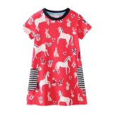Toddler Kids Girls Print Flamingos Unicorns Flowers Stripes Pocket Short Sleeves Dress