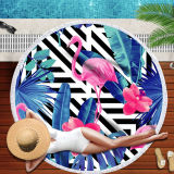 Print Flamingos Tropical Palm Leaves Stripes Round Tassels Cotton Beach Towel Blanket Table Cover Wall Hanging