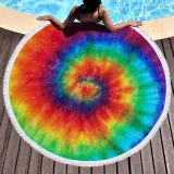 Print Dye Rainbow Round Tassels Cotton Beach Towel Blanket Table Cover Wall Hanging