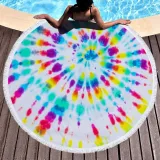 Print Dye Rainbow Round Tassels Cotton Beach Towel Blanket Table Cover Wall Hanging