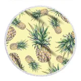 Print Pineapples Round Tassels Cotton Beach Towel Blanket Table Cover Wall Hanging