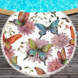 Print Butterflies Tropical Palm Leaves Stripes Round Tassels Cotton Beach Towel Blanket Table Cover Wall Hanging