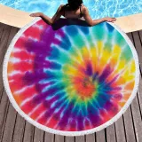 Print Dye Rainbow Round Tassels Cotton Beach Towel Blanket Table Cover Wall Hanging