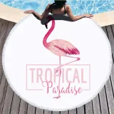 Print Flamingos Round Tassels Cotton Beach Towel Blanket Table Cover Wall Hanging