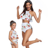 Mommy and Me Matching Swimwear Red Ruffles Dots Bikini Swimsuit