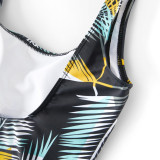 Family Matching Swimwear Prints Leaves Black Swimsuit and Truck Shorts