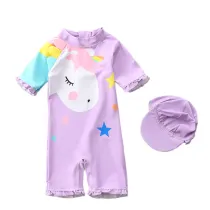 Toddle Kids Girls Print Unicorn Stars Swimsuit Swimwear With Cap
