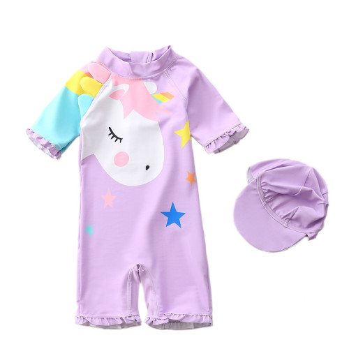 Toddle Kids Girls Print Unicorn Stars Swimsuit Swimwear With Cap