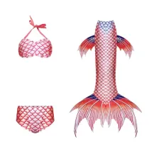 3PCS Kid Girls Omber Scale Flying Fish Mermaid Tail Bikini Swimsuit With Free Garland Color Random