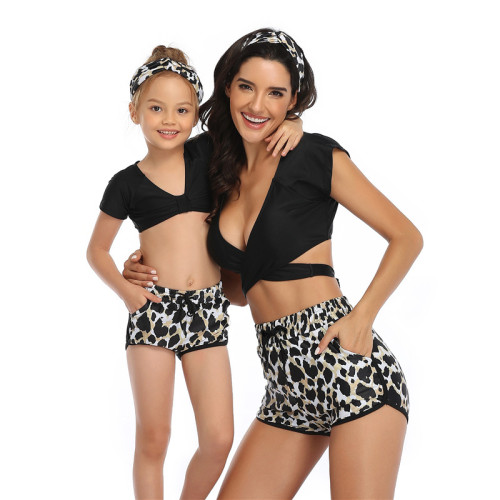Mommy and Me Sports Print Leopard Print Bikini Sets Matching Swimwear