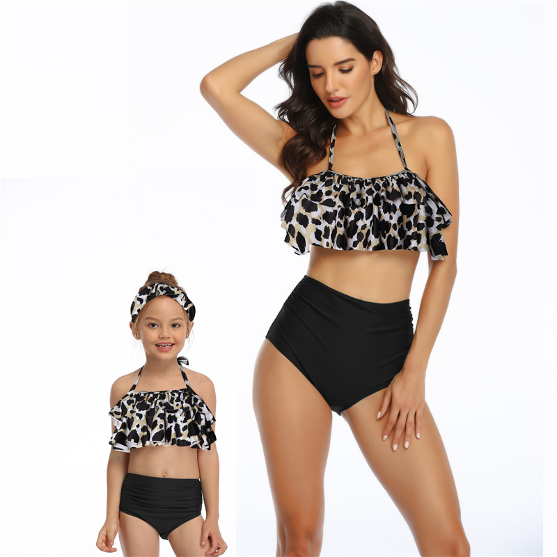 Mommy and Me Ruffles Leopard Prints Tropical Leaves Bikini Sets Matching Swimwear