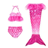 3PCS Kid Girls Scale Ruffles Tutu Mermaid Tail Bikini Swimsuit With Free Garland Color Random