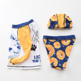 Kid Boys Print Yellow Lions Swimsuit Tow Pieces With Swim Cap