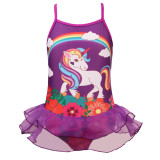 Toddle Kids Girls Print Rainbow Unicorn Flowers Tutu Ruffles Swimsuit Swimwear