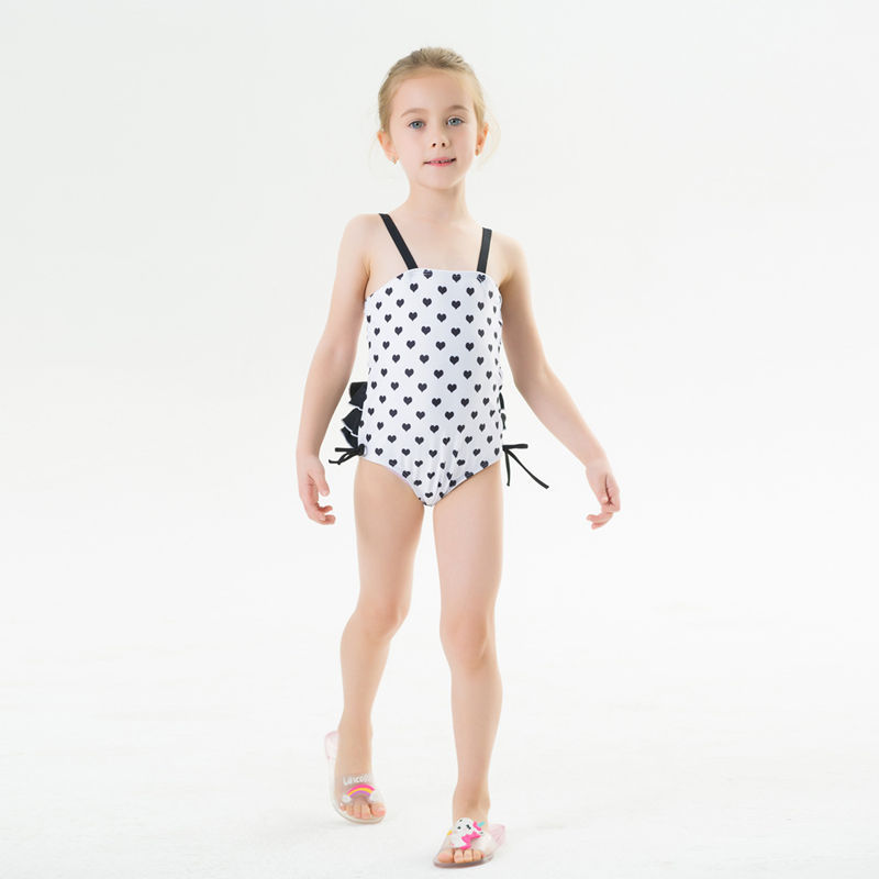 Toddle Kids Girls Print Hearts Ruffles Slip Swimsuit Swimwear With Cap