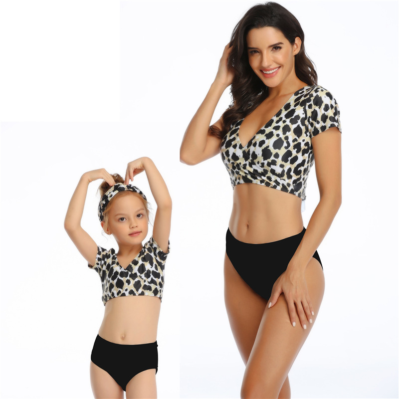 Mommy and Me Print Leopard Tropical Leaves Bikini Sets Matching Swimwear