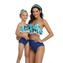 Mommy and Me Pompom Ruffles Bikini Sets Matching Swimwear