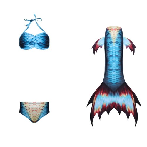 3PCS Kid Girls Omber Scale Flying Fish Mermaid Tail Bikini Swimsuit With Free Garland Color Random