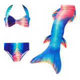 3PCS Kid Girls Strap Rainbow Ombre Shell Mermaid Tail Bikini Sets Swimwear With Free Garland Color Random
