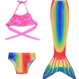 3PCS Kid Girls Ombre Rainbow Scale Mermaid Tail Bikini Sets Swimwear