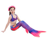 3PCS Kid Girls Strap Rainbow Ombre Shell Mermaid Tail Bikini Sets Swimwear With Free Garland Color Random