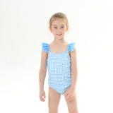 Toddle Kids Girls Ruffles Plaids Backless Swimsuit Swimwear