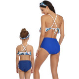 Mommy and Me Mesh Ruffles Tropical Leaves Bikini Sets Matching Swimwear