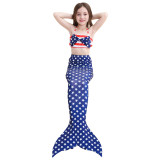 3PCS Kid Girls American National Flag Stars Mermaid Tail Bikini Sets Swimwear
