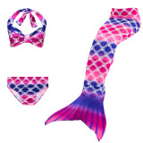 3PCS Kid Girls Strap Rainbow Ombre Scales Mermaid Tail Bikini Sets Swimwear With Free Garland Color Random