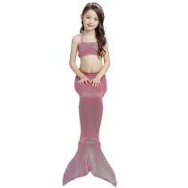 3PCS Kid Girls Shining Mermaid Tail Bikini Sets Swimwear With Free Garland Color Random