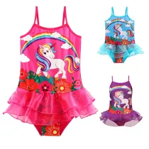 Toddle Kids Girls Print Rainbow Unicorn Flowers Tutu Ruffles Swimsuit Swimwear