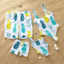 Family Matching Swimwear Prints Pineapples Swimsuit and Truck Shorts