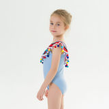 Toddle Kids Girls One Shoulder Rainbow Pompoms Stripes Swimsuit Swimwear