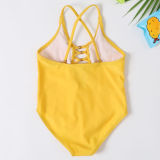 Mommy and Me Lace Up Backless Yellow Matching Swimwears