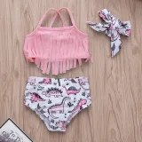 Baby Toddle Girls Tassels Bikini Prints Dinosaurs Flowers Shorts Swimwear Sets 0-2 Years