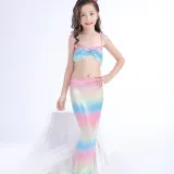 3PCS Kid Girls Rainbow Scales Mermaid Tail Bikini Sets Swimwear With Free Garland Color Random