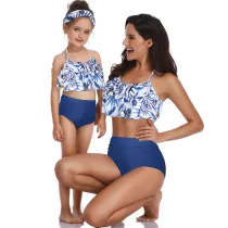 Mommy and Me Print Tropical Leaves Cocos Bikini Sets Matching Swimwears