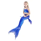 3PCS Kid Girls Matching Color Scale Mermaid Tail Bikini Sets Swimwear With Free Garland Color Random