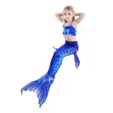 3PCS Kid Girls Matching Color Scale Mermaid Tail Bikini Sets Swimwear With Free Garland Color Random