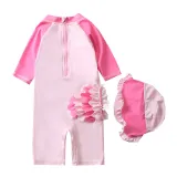 Toddle Kids Girls Print Pink 3D Flamingo Swimsuit Swimwear With Cap