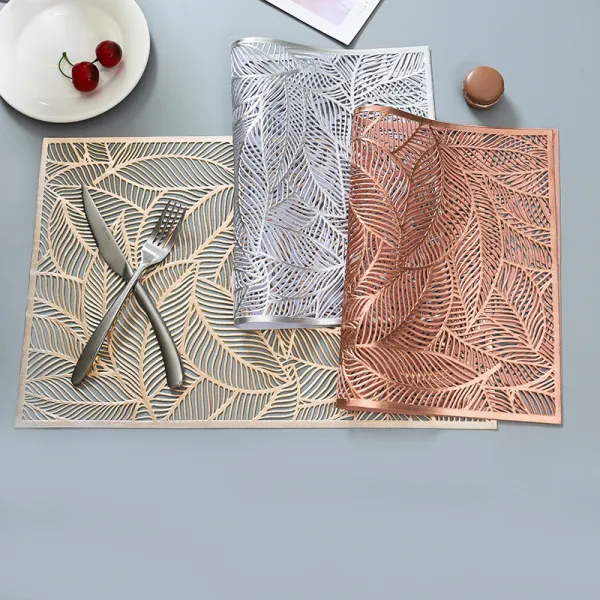Rectangle Leaves Hollow Out Waterproof Insulation PVC Placemats