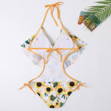 Mommy and Me Prints Yellow Sun Flowers Cup Out Matching Swimwear