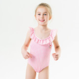 Toddle Kids Girls Ruffles Plaids Swimsuit Swimwear