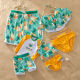Family Matching Swimwear Green Stripes Ruffles Pineapples Bikini Set and Truck Shorts