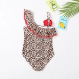 Mommy and Me One Shoulder Leopard Print Red Flower Matching Swimwears